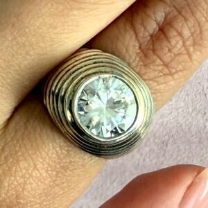 sterling silver vintage chunky round-cut cz dome ring size 7
